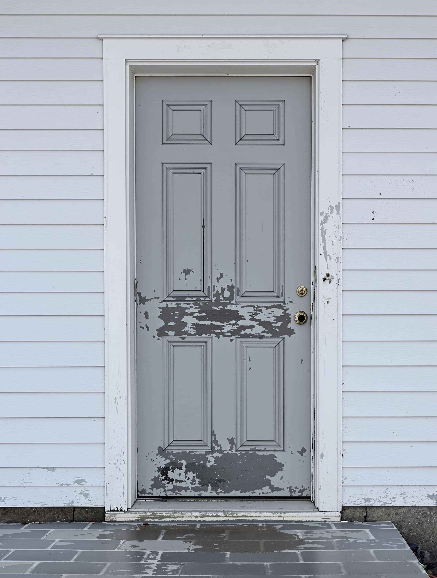 Garden City colonial with tired old steel entry door