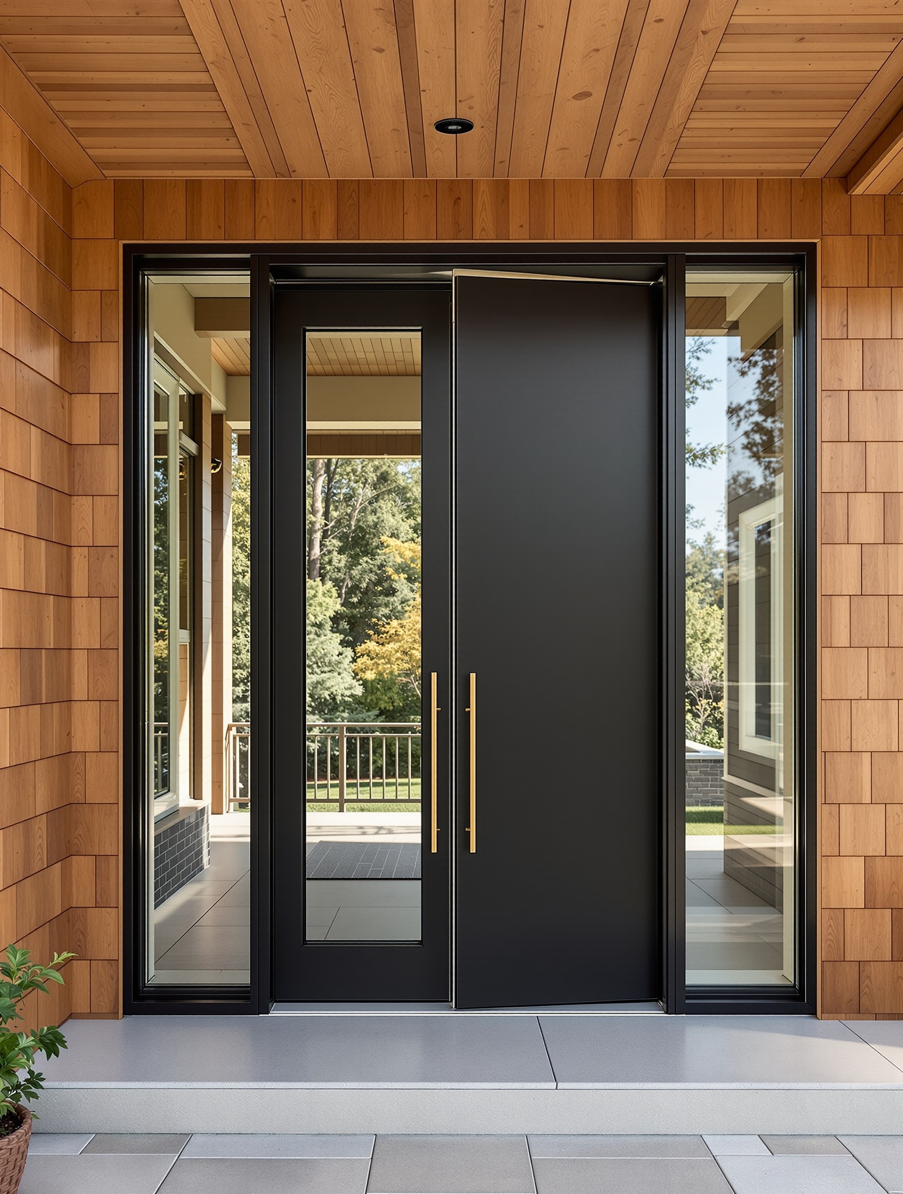 Huntington contemporary with tall modern black fiberglass pivot door