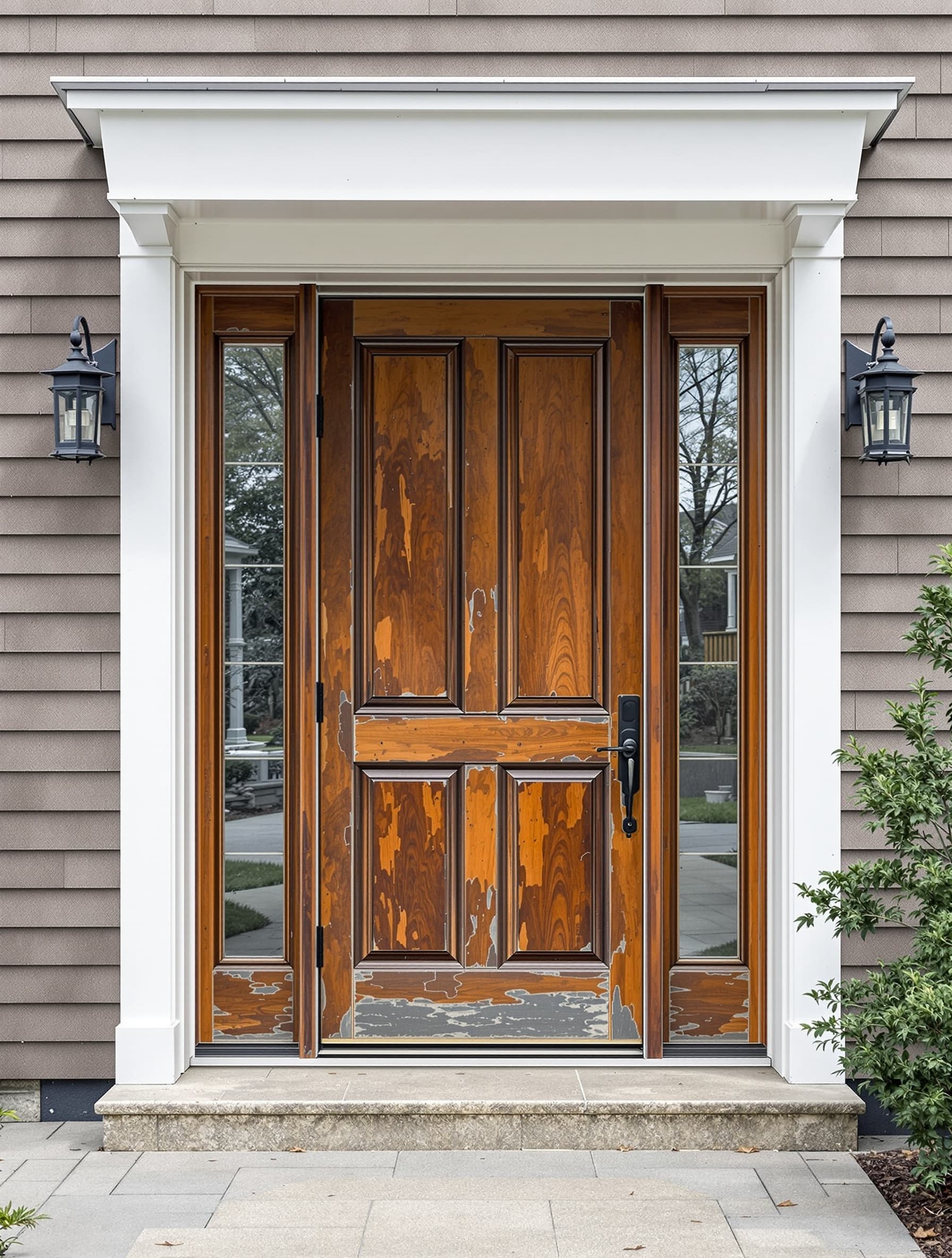 Huntington contemporary home with old wood panel door