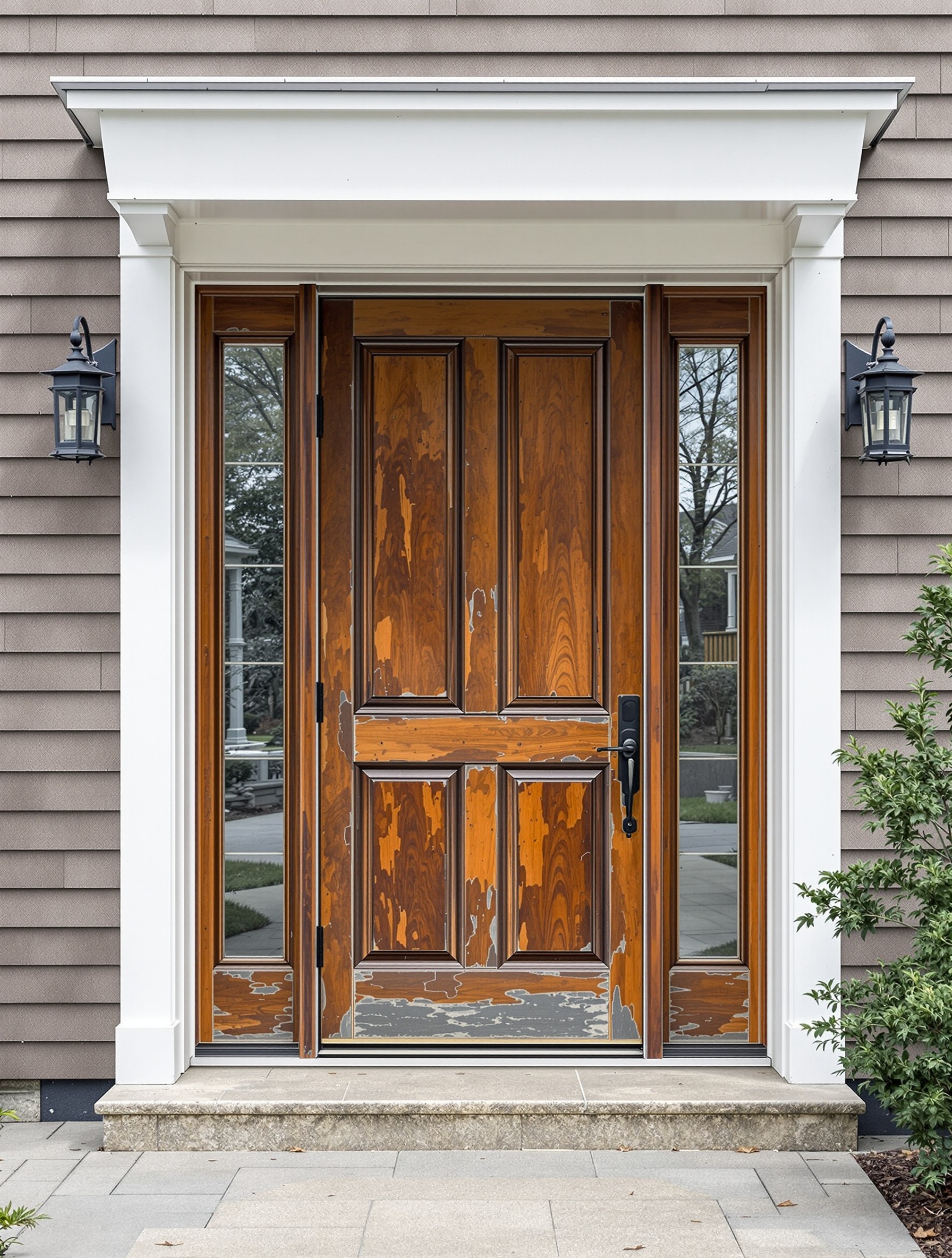Huntington contemporary home with old wood panel door