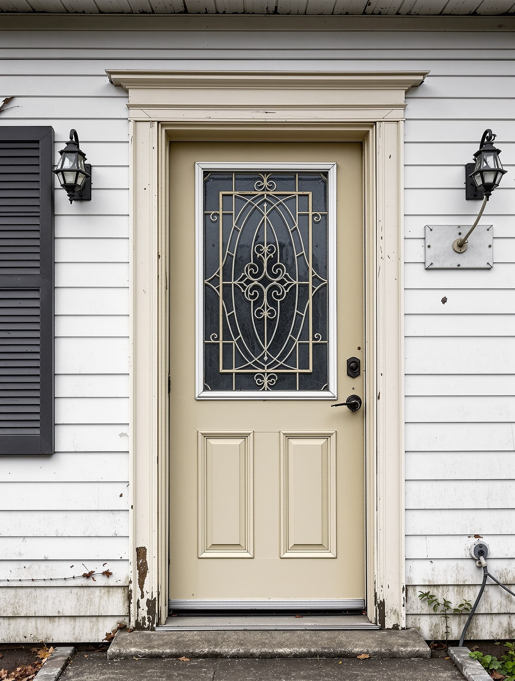 Plainview center-hall colonial with dated beige aluminum door